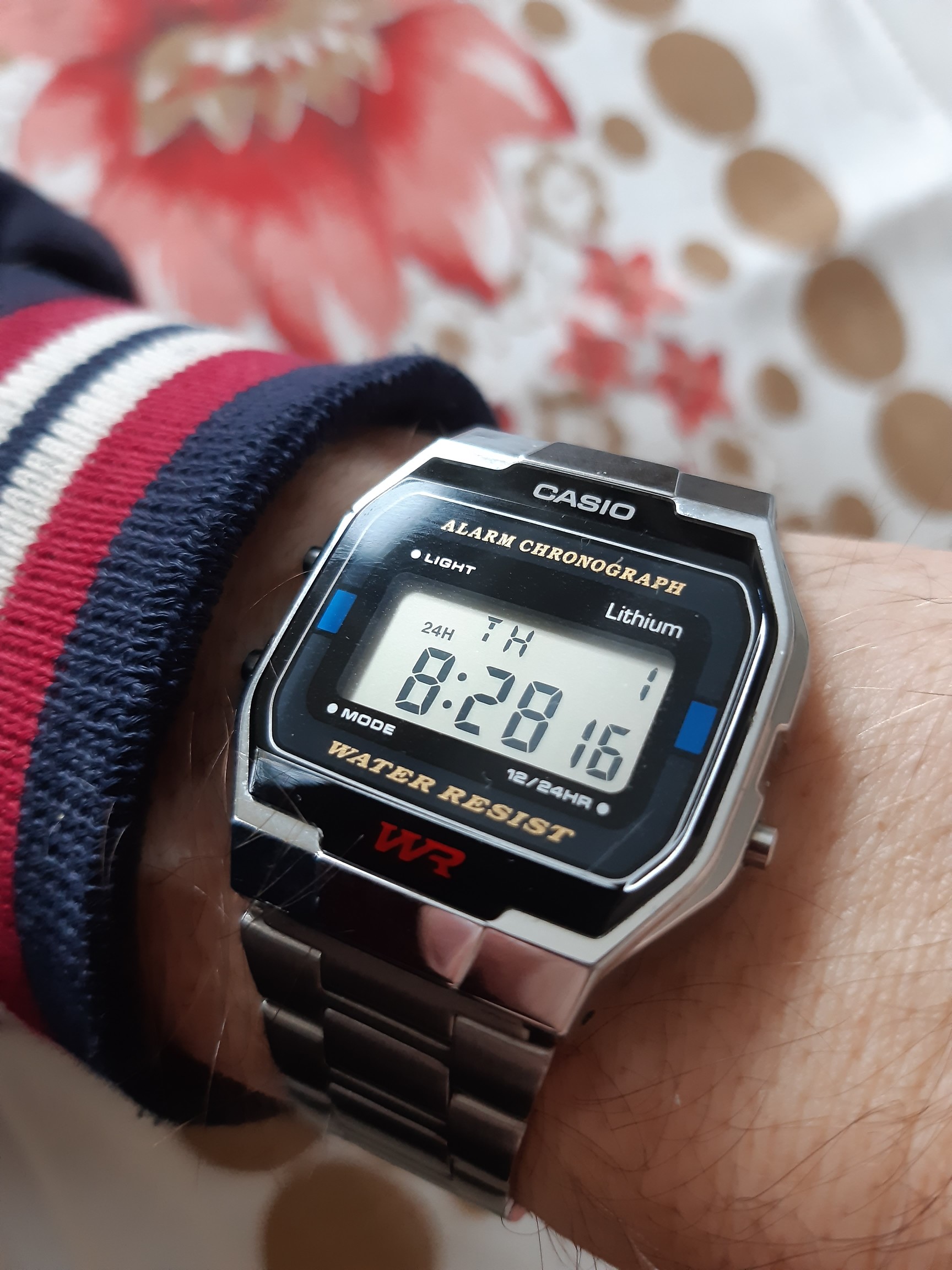 Casio digital watch showing Thursday 1st