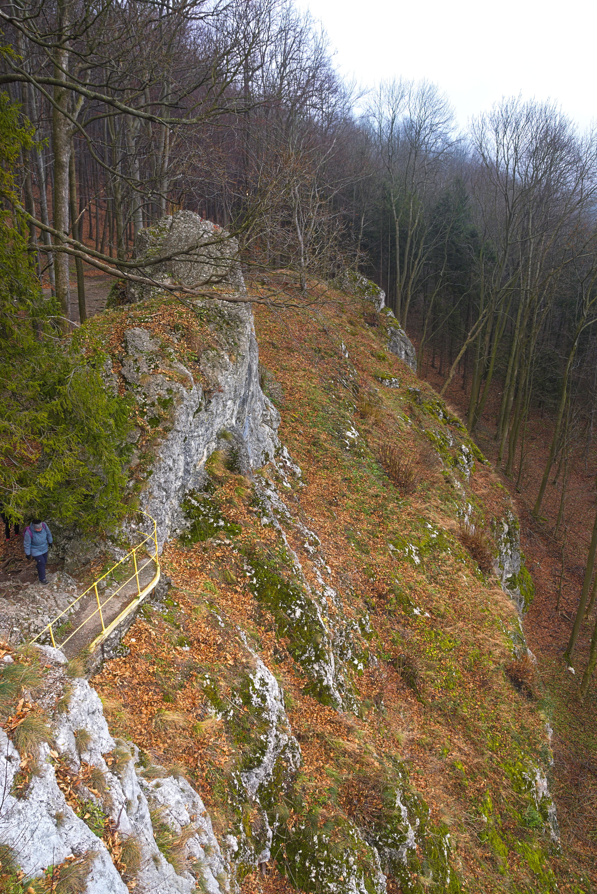 Pohled z vyhlídky dolů na kamenná sráz